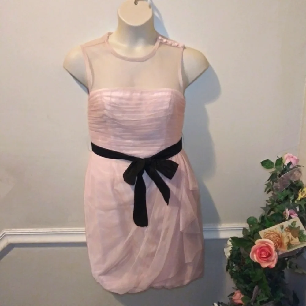 Vera Wang White Label Cameo Pink & Black Tulle Draped Special Occasion Dress - Picture 4 of 15